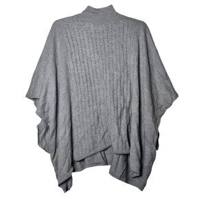 Susana Monaco Womens Gray Wool Blend Mock Neck Poncho Sweater One Size O/S Soft